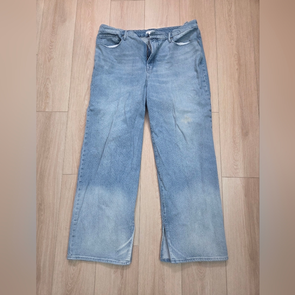 Good American Good Boy Relaxed Leg Jeans Light Wash Plus Size 18 Side Slit
